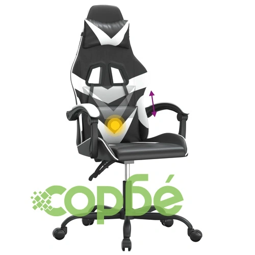 Въртящ гейминг стол, черно и бяло, изкуствена кожа ➤ топ цена ➤ sorbe.bg