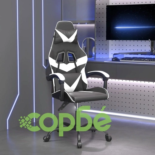 Въртящ гейминг стол, черно и бяло, изкуствена кожа ➤ топ цена ➤ sorbe.bg