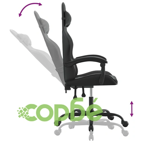 Въртящ гейминг стол, черно, изкуствена кожа ➤ топ цена ➤ sorbe.bg