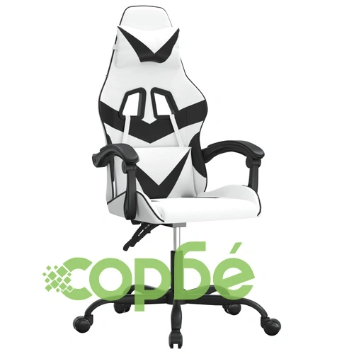 Въртящ гейминг стол, бяло и черно, изкуствена кожа ➤ топ цена ➤ sorbe.bg