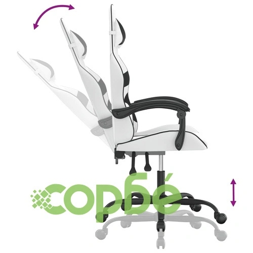 Въртящ гейминг стол, бяло и черно, изкуствена кожа ➤ топ цена ➤ sorbe.bg