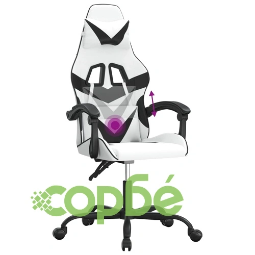 Въртящ гейминг стол, бяло и черно, изкуствена кожа ➤ топ цена ➤ sorbe.bg