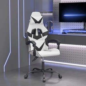 Въртящ гейминг стол, бяло и черно, изкуствена кожа