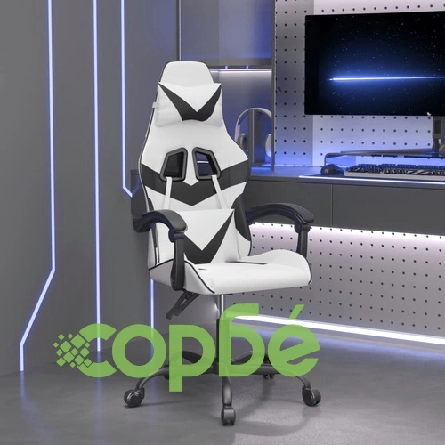 Въртящ гейминг стол, бяло и черно, изкуствена кожа ➤ топ цена ➤ sorbe.bg