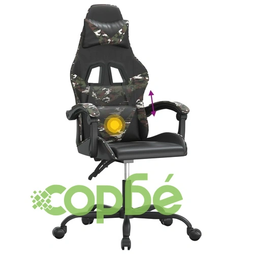 Въртящ гейминг стол, черно и камуфлаж, изкуствена кожа ➤ топ цена ➤ sorbe.bg