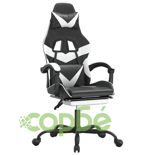 Въртящ гейминг стол с опора за крака черно-бял изкуствена кожа ➤ топ цена ➤ sorbe.bg