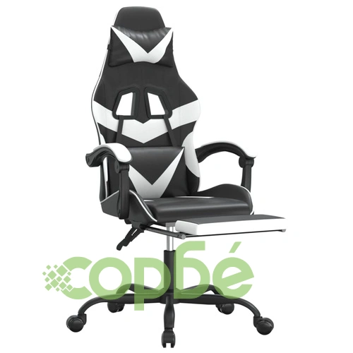 Въртящ гейминг стол с опора за крака черно-бял изкуствена кожа ➤ топ цена ➤ sorbe.bg