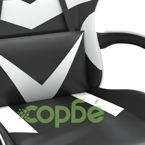 Въртящ гейминг стол с опора за крака черно-бял изкуствена кожа ➤ топ цена ➤ sorbe.bg