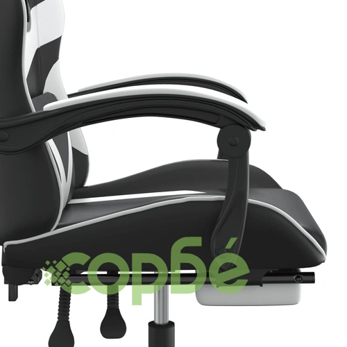 Въртящ гейминг стол с опора за крака черно-бял изкуствена кожа ➤ топ цена ➤ sorbe.bg