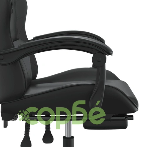 Въртящ гейминг стол с опора за крака, черен, изкуствена кожа ➤ топ цена ➤ sorbe.bg