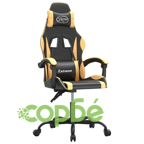 Въртящ гейминг стол, черно и златисто, изкуствена кожа ➤ топ цена ➤ sorbe.bg