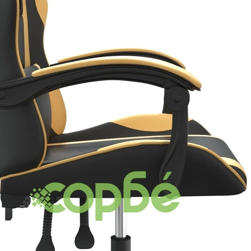 Въртящ гейминг стол, черно и златисто, изкуствена кожа ➤ топ цена ➤ sorbe.bg