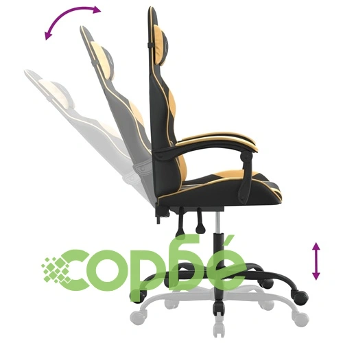 Въртящ гейминг стол, черно и златисто, изкуствена кожа ➤ топ цена ➤ sorbe.bg