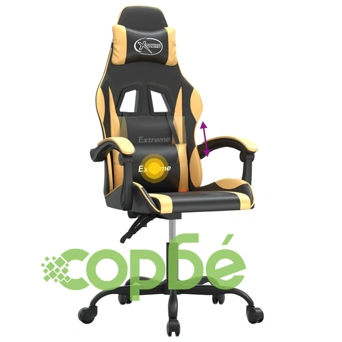 Въртящ гейминг стол, черно и златисто, изкуствена кожа ➤ топ цена ➤ sorbe.bg