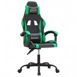 Въртящ гейминг стол, черно и зелено, изкуствена кожа