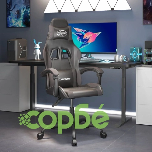 Въртящ гейминг стол, черно и сиво, изкуствена кожа ➤ топ цена ➤ sorbe.bg