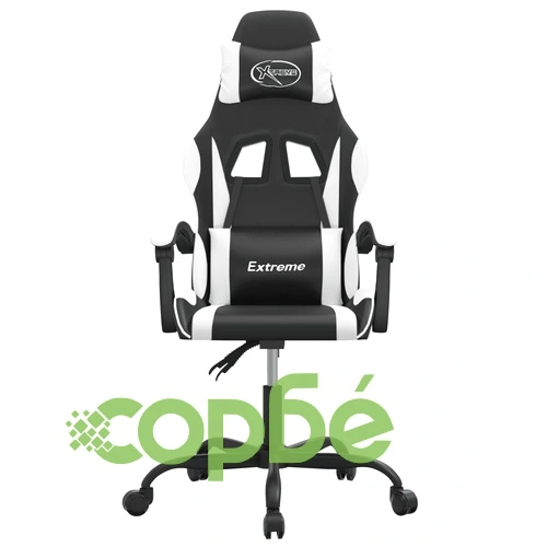 Въртящ гейминг стол, черно и бяло, изкуствена кожа ➤ топ цена ➤ sorbe.bg