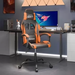 Въртящ гейминг стол, черно и оранжево, изкуствена кожа