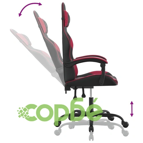 Въртящ гейминг стол, черно и виненочервено, изкуствена кожа ➤ топ цена ➤ sorbe.bg