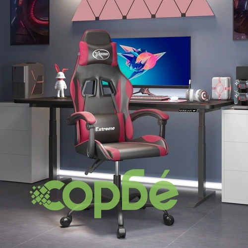 Въртящ гейминг стол, черно и виненочервено, изкуствена кожа ➤ топ цена ➤ sorbe.bg