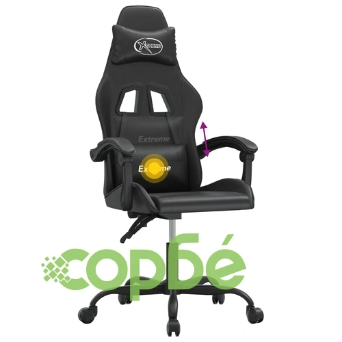 Въртящ гейминг стол, черен, изкуствена кожа ➤ топ цена ➤ sorbe.bg