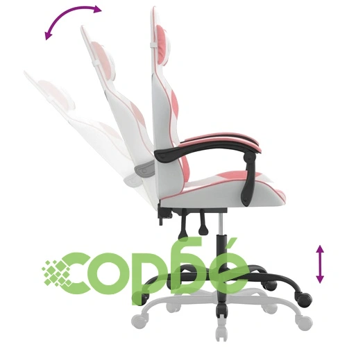 Въртящ гейминг стол, бяло и розово, изкуствена кожа ➤ топ цена ➤ sorbe.bg