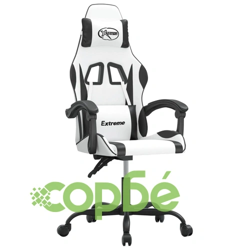 Въртящ гейминг стол, бяло и черно, изкуствена кожа ➤ топ цена ➤ sorbe.bg