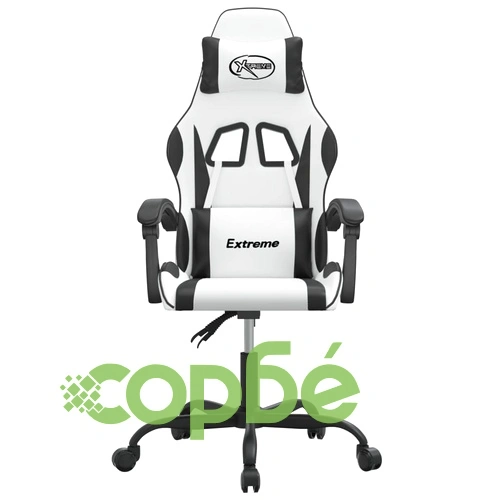 Въртящ гейминг стол, бяло и черно, изкуствена кожа ➤ топ цена ➤ sorbe.bg