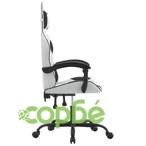 Въртящ гейминг стол, бяло и черно, изкуствена кожа ➤ топ цена ➤ sorbe.bg