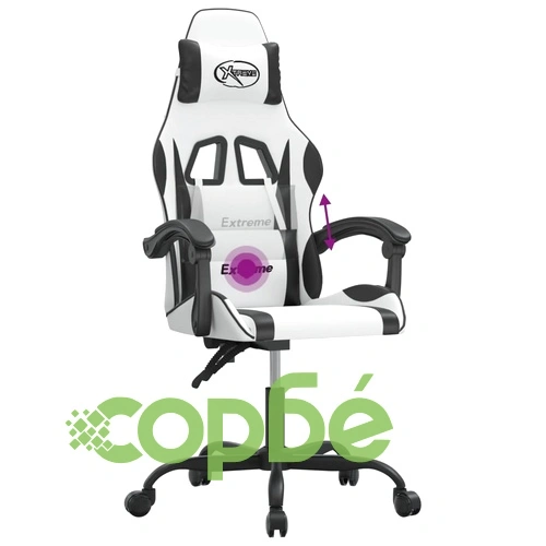 Въртящ гейминг стол, бяло и черно, изкуствена кожа ➤ топ цена ➤ sorbe.bg