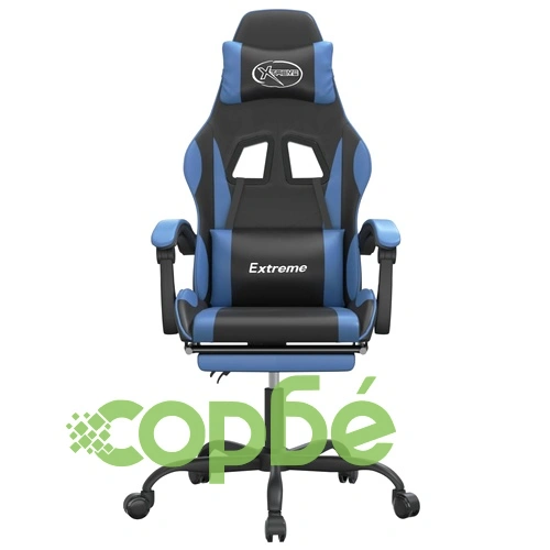 Въртящ гейминг стол с опора за крака черно-син изкуствена кожа ➤ топ цена ➤ sorbe.bg