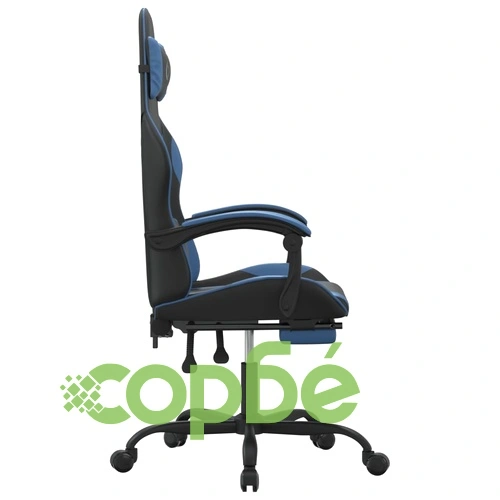 Въртящ гейминг стол с опора за крака черно-син изкуствена кожа ➤ топ цена ➤ sorbe.bg