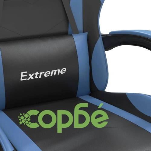 Въртящ гейминг стол с опора за крака черно-син изкуствена кожа ➤ топ цена ➤ sorbe.bg