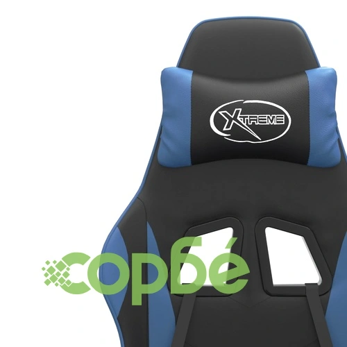 Въртящ гейминг стол с опора за крака черно-син изкуствена кожа ➤ топ цена ➤ sorbe.bg