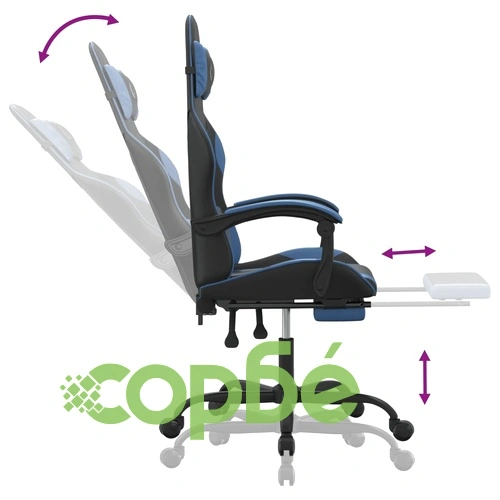 Въртящ гейминг стол с опора за крака черно-син изкуствена кожа ➤ топ цена ➤ sorbe.bg