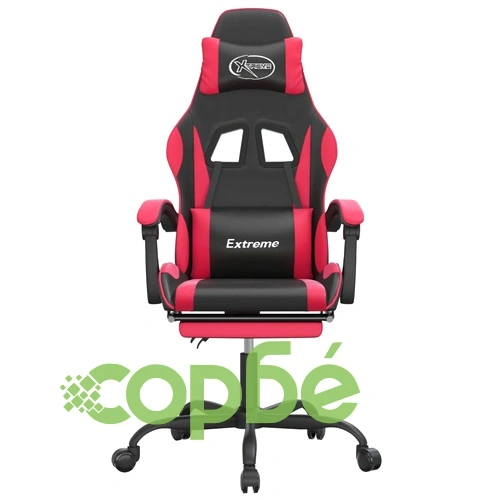 Въртящ гейминг стол опора за крака черно-червен изкуствена кожа ➤ топ цена ➤ sorbe.bg