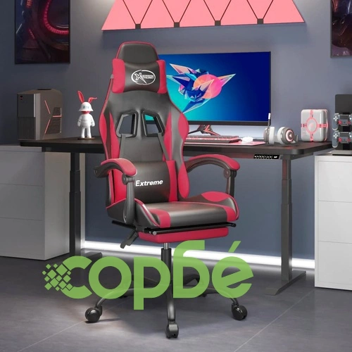 Въртящ гейминг стол опора за крака черно-червен изкуствена кожа ➤ топ цена ➤ sorbe.bg