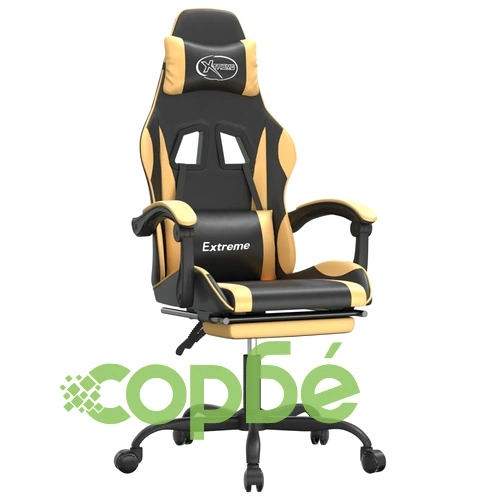 Въртящ гейминг стол опора за крака черно-златен изкуствена кожа ➤ топ цена ➤ sorbe.bg