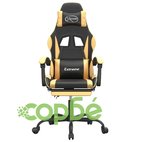 Въртящ гейминг стол опора за крака черно-златен изкуствена кожа ➤ топ цена ➤ sorbe.bg