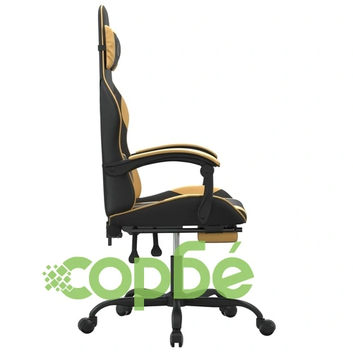 Въртящ гейминг стол опора за крака черно-златен изкуствена кожа ➤ топ цена ➤ sorbe.bg