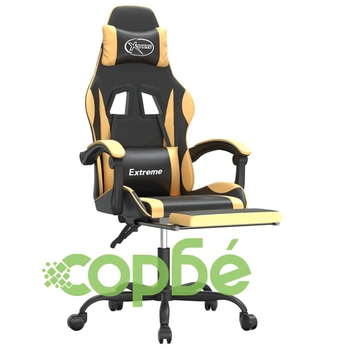 Въртящ гейминг стол опора за крака черно-златен изкуствена кожа ➤ топ цена ➤ sorbe.bg