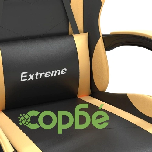 Въртящ гейминг стол опора за крака черно-златен изкуствена кожа ➤ топ цена ➤ sorbe.bg