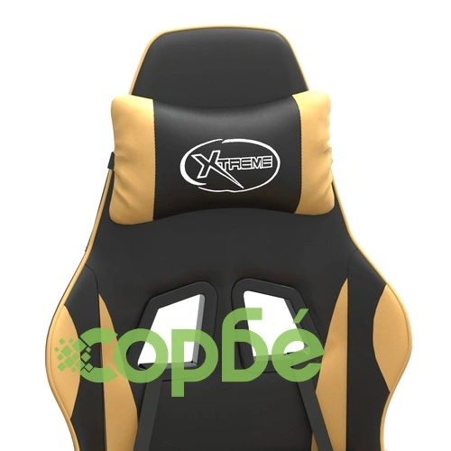 Въртящ гейминг стол опора за крака черно-златен изкуствена кожа ➤ топ цена ➤ sorbe.bg