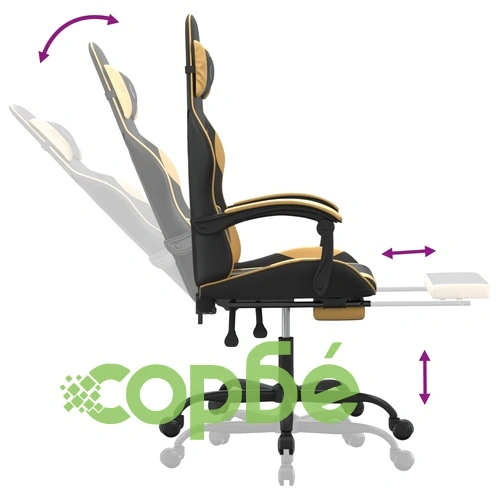 Въртящ гейминг стол опора за крака черно-златен изкуствена кожа ➤ топ цена ➤ sorbe.bg