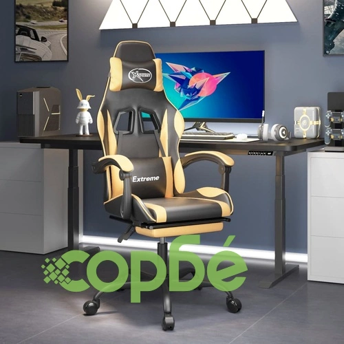 Въртящ гейминг стол опора за крака черно-златен изкуствена кожа ➤ топ цена ➤ sorbe.bg