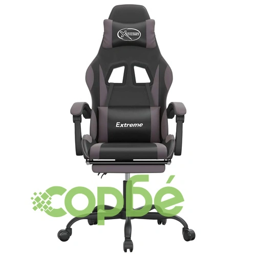 Въртящ гейминг стол опора за крака черно-сив изкуствена кожа ➤ топ цена ➤ sorbe.bg