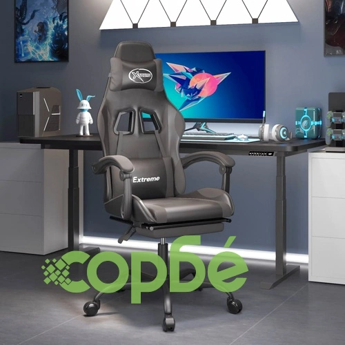 Въртящ гейминг стол опора за крака черно-сив изкуствена кожа ➤ топ цена ➤ sorbe.bg