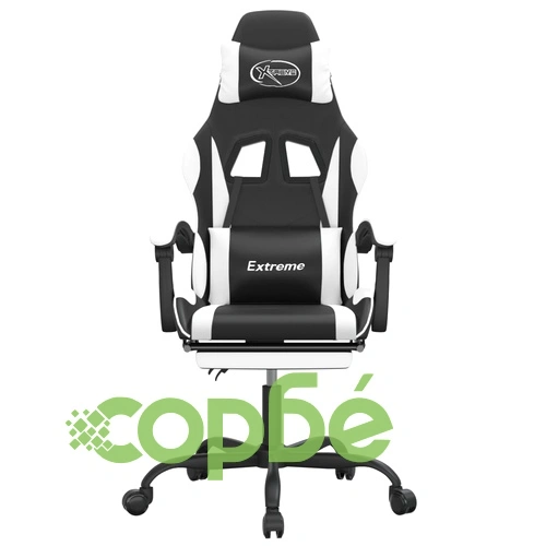 Въртящ гейминг стол с опора за крака черно-бял изкуствена кожа ➤ топ цена ➤ sorbe.bg