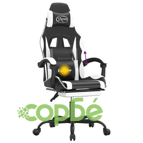 Въртящ гейминг стол с опора за крака черно-бял изкуствена кожа ➤ топ цена ➤ sorbe.bg