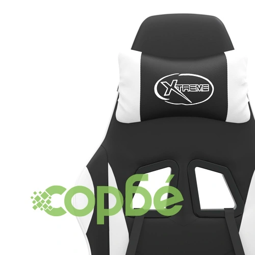 Въртящ гейминг стол с опора за крака черно-бял изкуствена кожа ➤ топ цена ➤ sorbe.bg